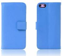 Apple iPhone SE/ iPhone 5 / iPod Touch - Slim Genuine Leather Wallet Case - Light Blue