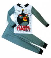 Boy's 100% Cotton Spring/Autumn Pyjamas - Grey Angry Bird Pyjamas - Black Bird (Bomb) Pyjamas - Size 4 - Grey - Limited Stock
