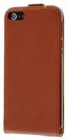 Apple iPhone SE/ iPhone 5 / iPod Touch - Slim Genuine Leather Flip Case - Dark Brown