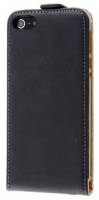 Apple iPhone SE/ iPhone 5 / iPod Touch - Slim Genuine Leather Flip Case - Black