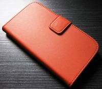 Samsung Galaxy S4 (Galaxy SIV) Slim Genuine Leather Wallet Case - Orange