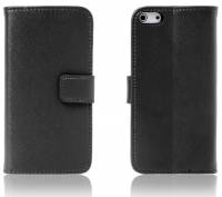 Apple iPhone SE/ iPhone 5 / iPod Touch - Slim Genuine Leather Wallet Case - Black