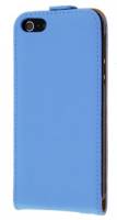 Apple iPhone SE/ iPhone 5 / iPod Touch - Slim Genuine Leather Flip Case - Light Blue