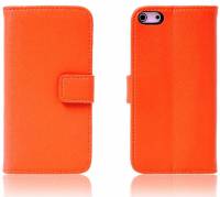 Apple iPhone SE/ iPhone 5 / iPod Touch - Slim Genuine Leather Wallet Case - Orange