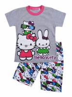 Girl's 100% Cotton Summer Pyjamas - Hello Kitty Pyjamas - Size 10 - Grey/Pink/White - Limited Stock