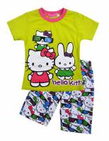 Girl's 100% Cotton Summer Pyjamas - Hello Kitty Pyjamas - Size 6 - Lime Green/Pink/White - Limited Stock