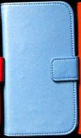 Samsung Galaxy S4 (Galaxy SIV) Slim Genuine Leather Wallet Case - Light Blue