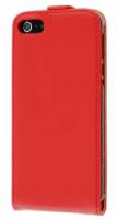 Apple iPhone SE/ iPhone 5 / iPod Touch - Slim Genuine Leather Flip Case - Red