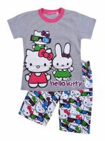 Girl's 100% Cotton Summer Pyjamas - Hello Kitty Pyjamas - Size 6 - Grey/Pink/White - Limited Stock